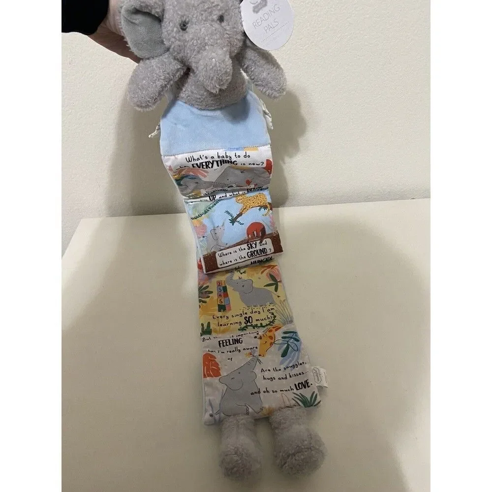 Mud Pie Reading Pals Blue Elephant Plush Soft Book NWT